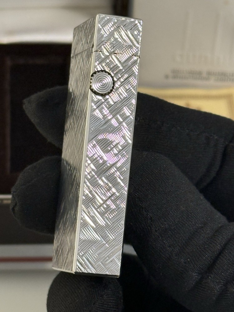 Vintage Dunhill Rollagas Silver Plated Lighter Textured Pattern Boxed