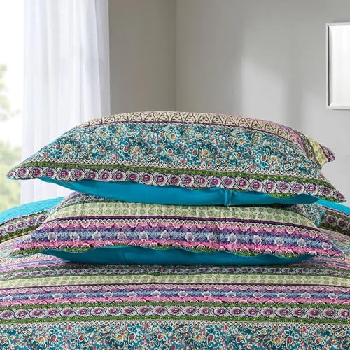 Cotton Bedspread Quilt Sets - Reversible Patchwork King Mixed Floral Colored