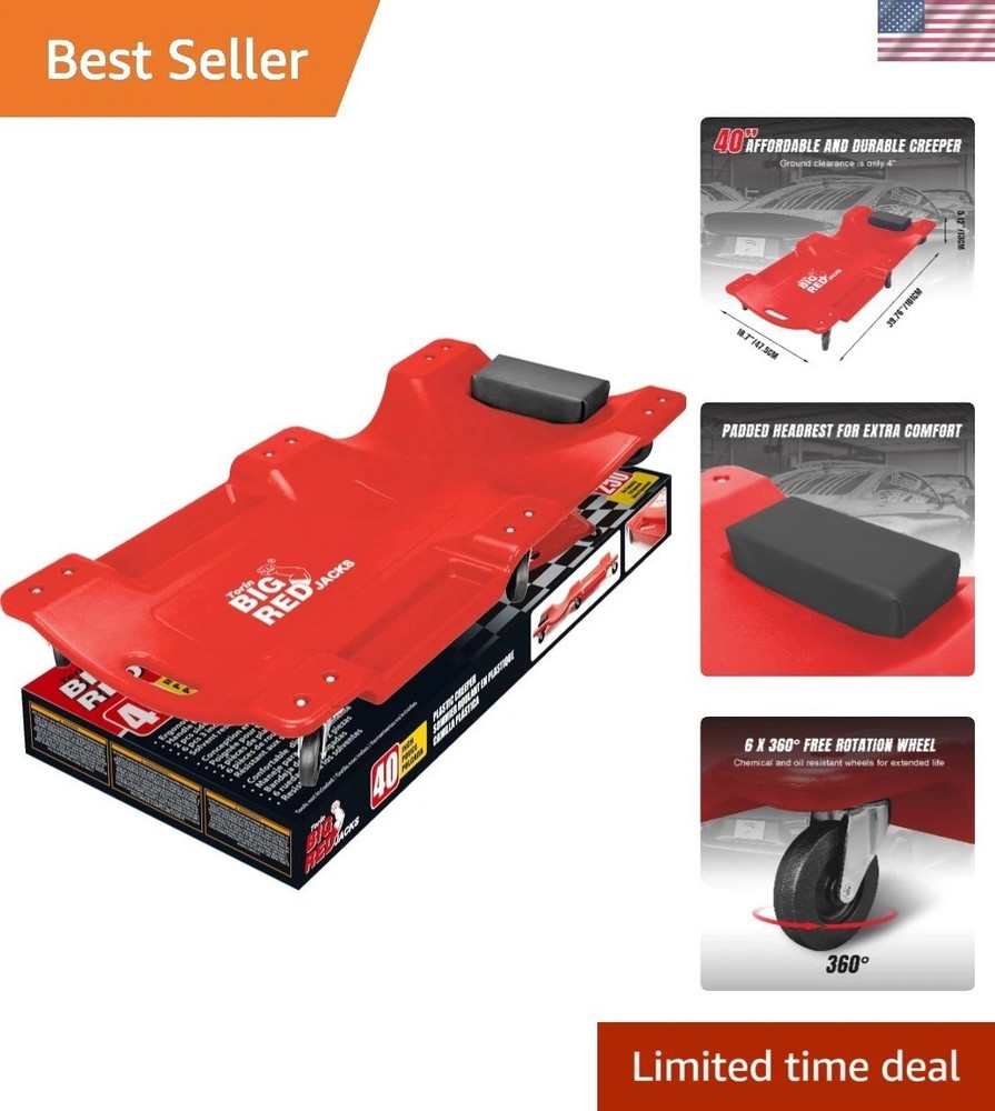 Comfortable Rolling Garage Creeper with Shoulder Recess & Tool Storage, 40"