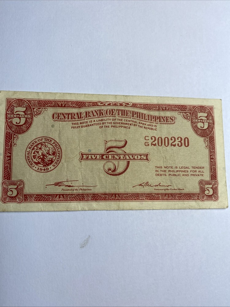 Philippines 5 Centavos  Banknote. 1940’s