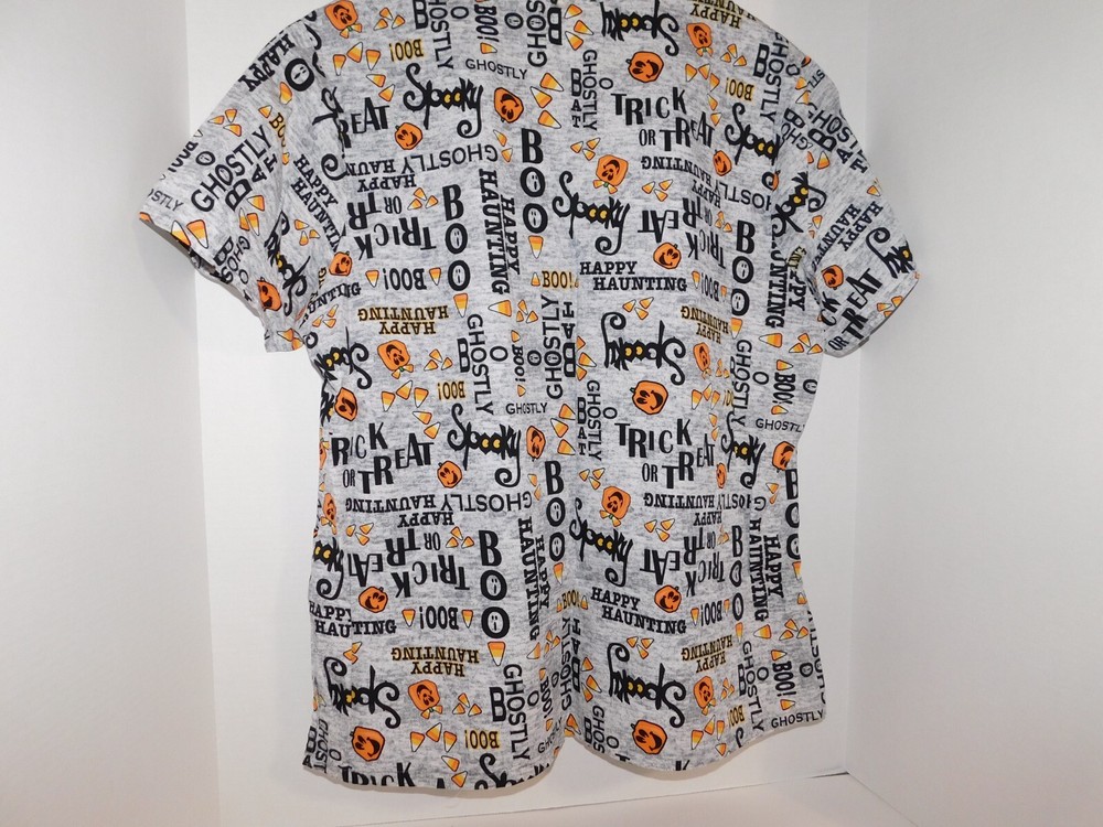 ICU Pumpkin Halloween Theme Scrub Top size Large