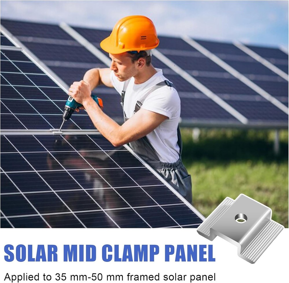 42 Pack Solar Panel Mid Clamps, Clamps Bulk, Silver