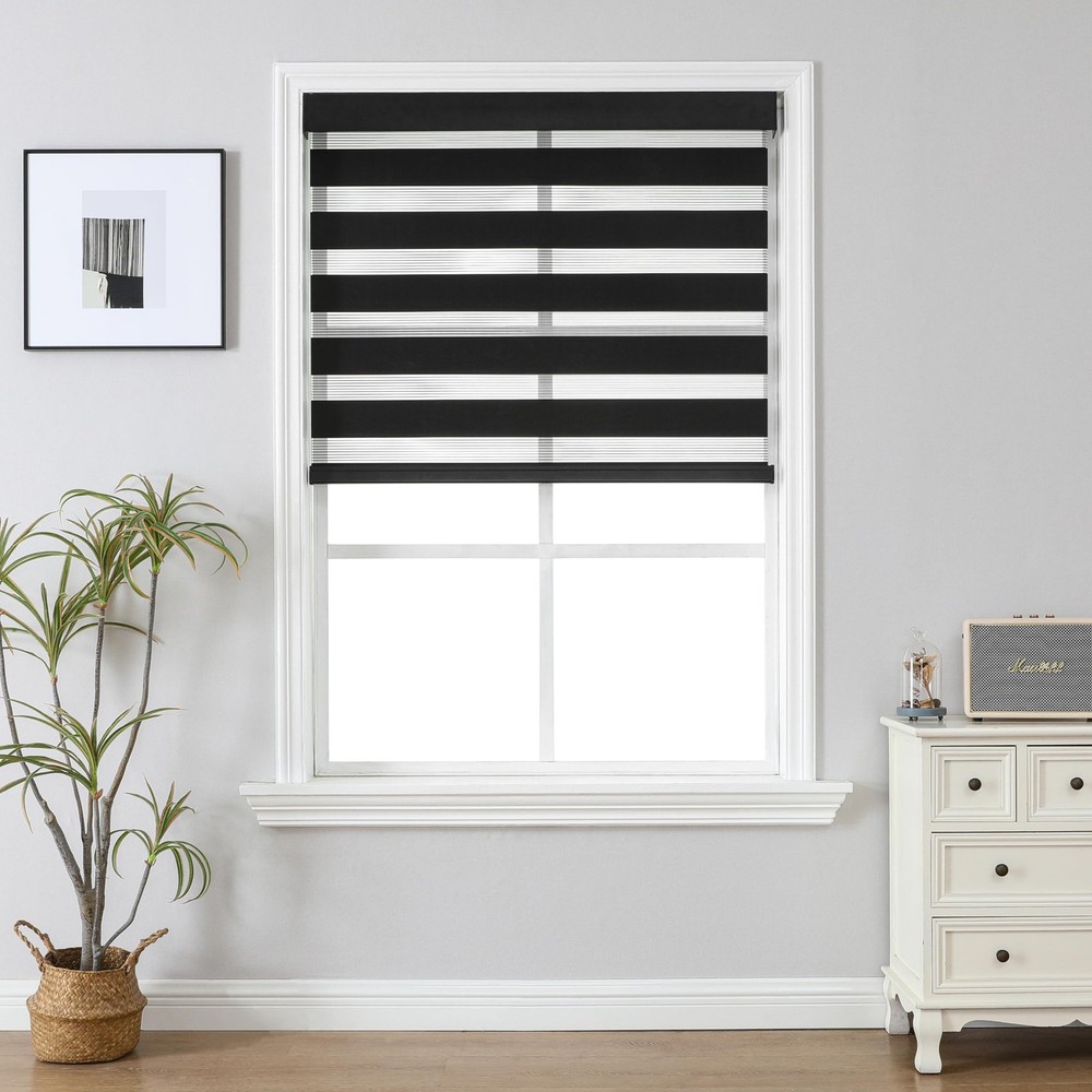 Cordless Zebra Blinds (Pro), Dual Layer Light Control Zebra Blinds for Window...