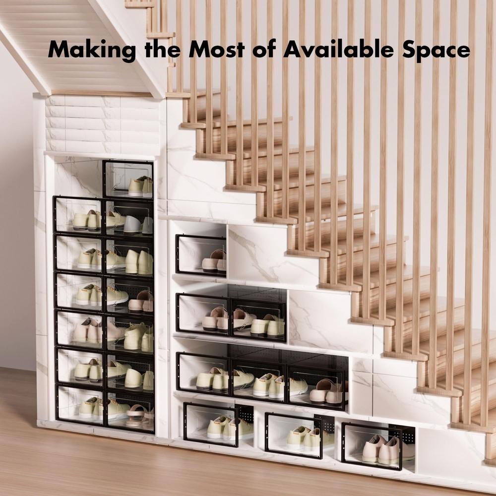 Shoe Storage , 15 Pack Clear Plastic Stackable Shoe Organizer for Closet, Int...