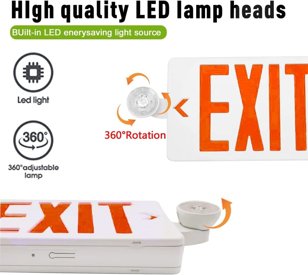 2 Pack Red LED Exit Sign with Emergency Lights, Two Adjustable Head Emergency...