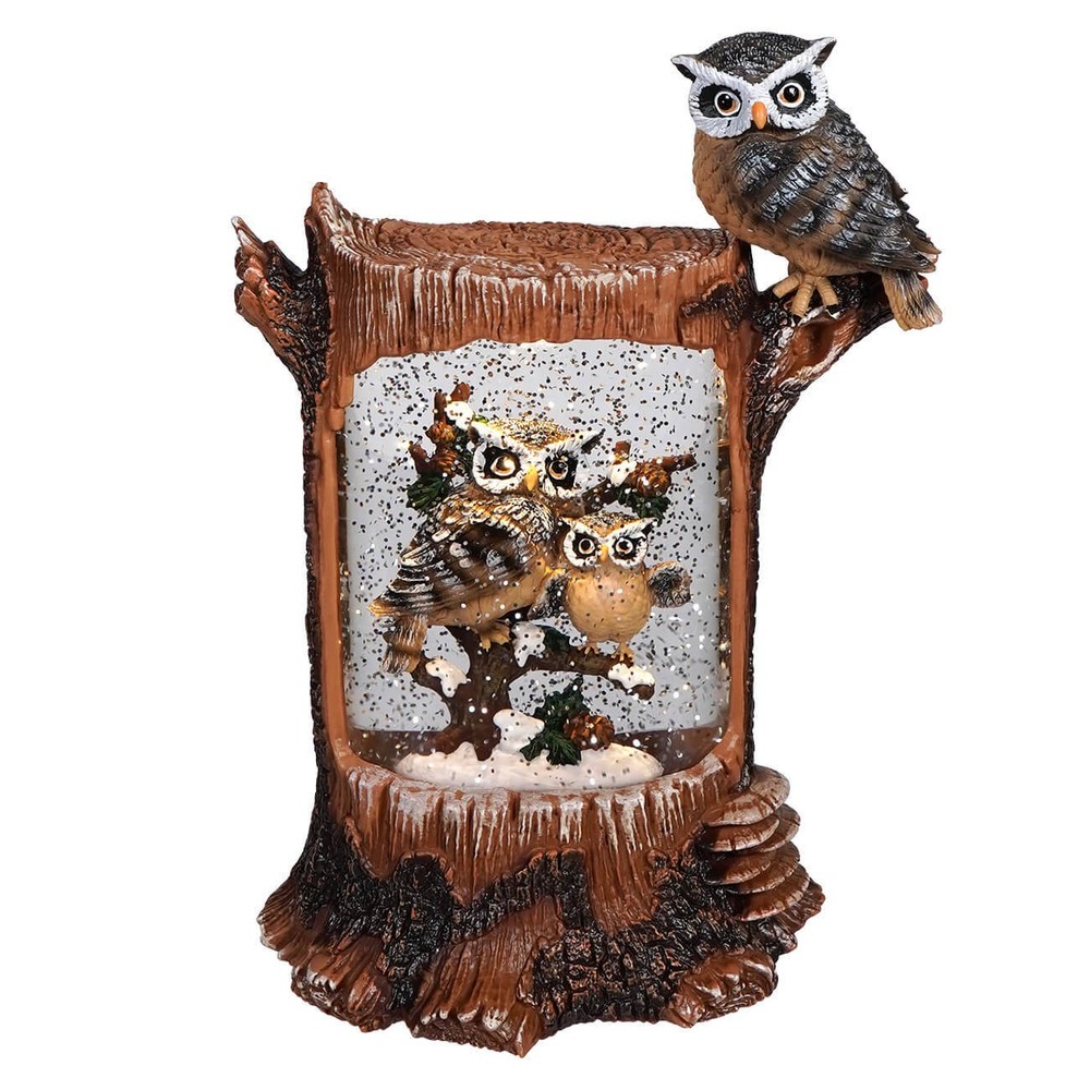 Lighted Spinning Holiday Owl Water Globe