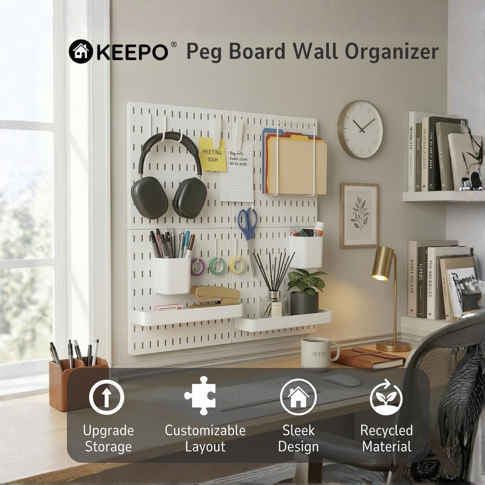Keepo Peg Board Wall Organizer – Plastic Pegboard Panels, Modular Peg Boar