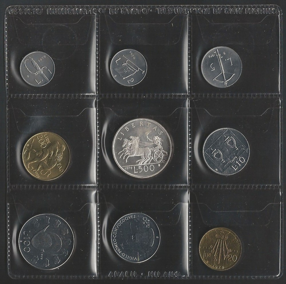 1979 San Marino Mint divisional series 9 coins BU-MS65