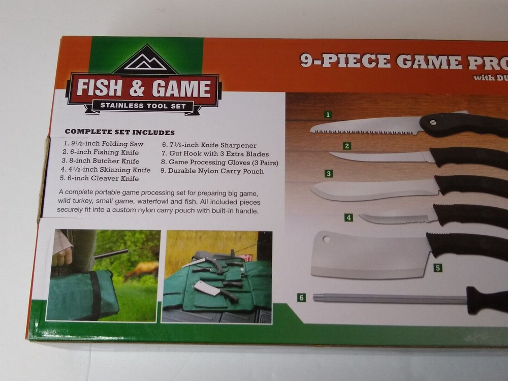 Fish & Game 9-Piece Game Processing Set w/Durable Nylon Carrying Pouch NEW