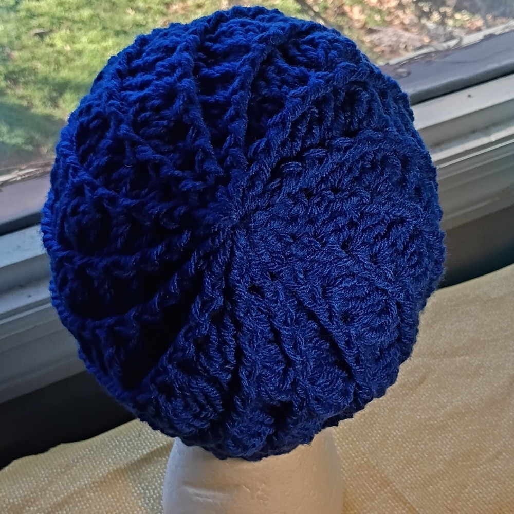 Handmade Crochet Beanie Hat Blue, Soft Warm Winter Accessory