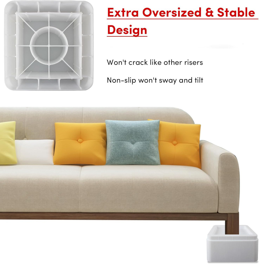 DEDU Oversized Bed Risers Heavy Duty Stackable 4 Pack, Furniture Risers for Sofa