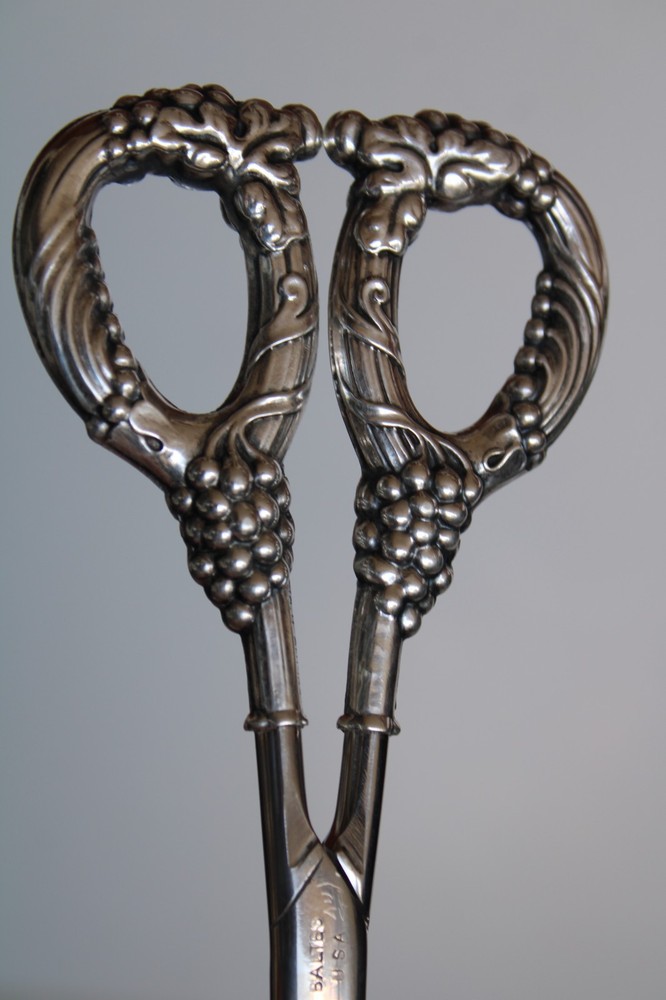 Antique Baltes Repousse Sterling Silver Grape Shears (Excellent)