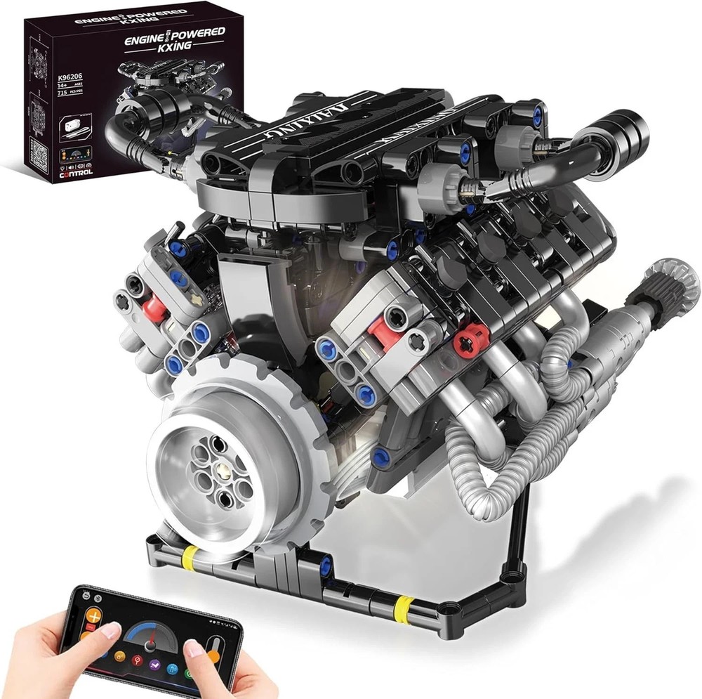 V8 Mini Engine Model Kit That Runs Building Sets with Motor, APP Control Technic