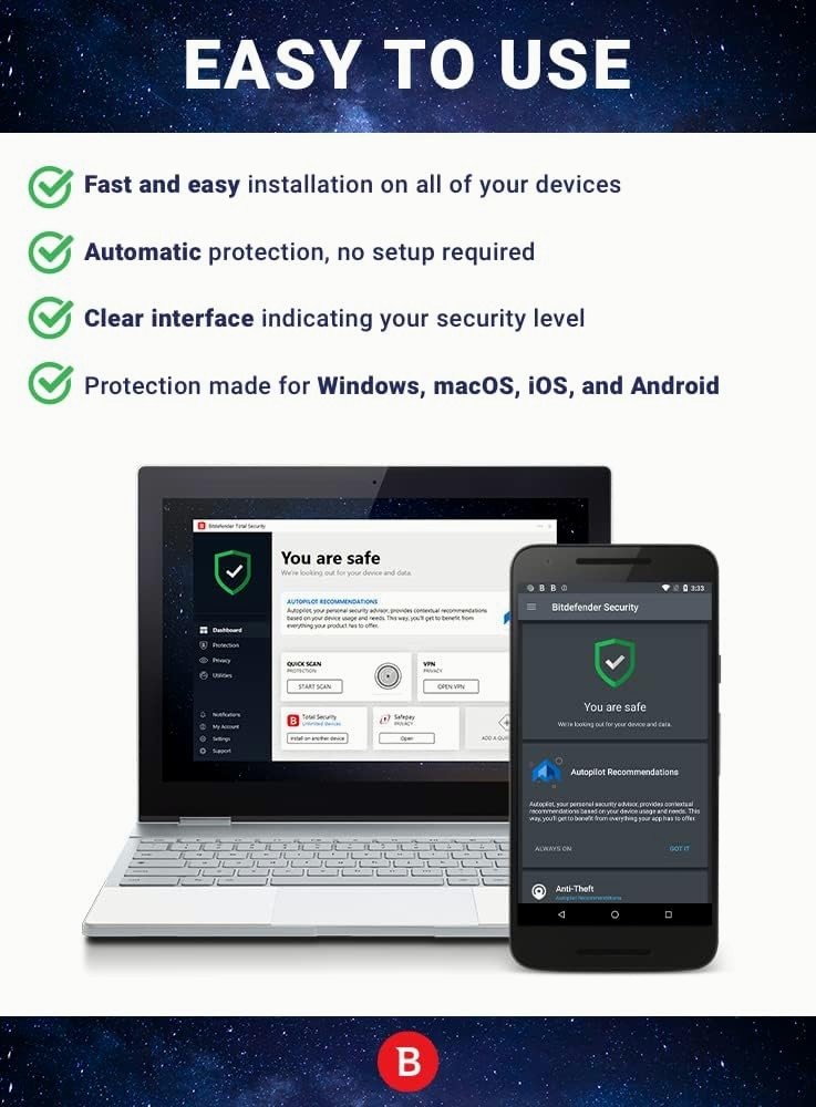 Bitdefender Total Security 2025 | 1-3 Years | 10 Devices | Windows Mac Android