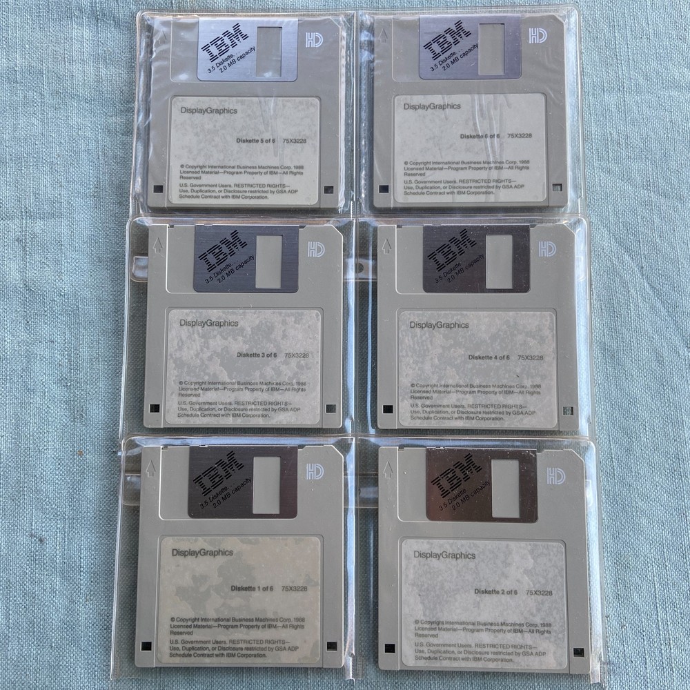Vintage PC Computer Software IBM 1988 Display Graphics Drivers 3.5” Floppy Disk