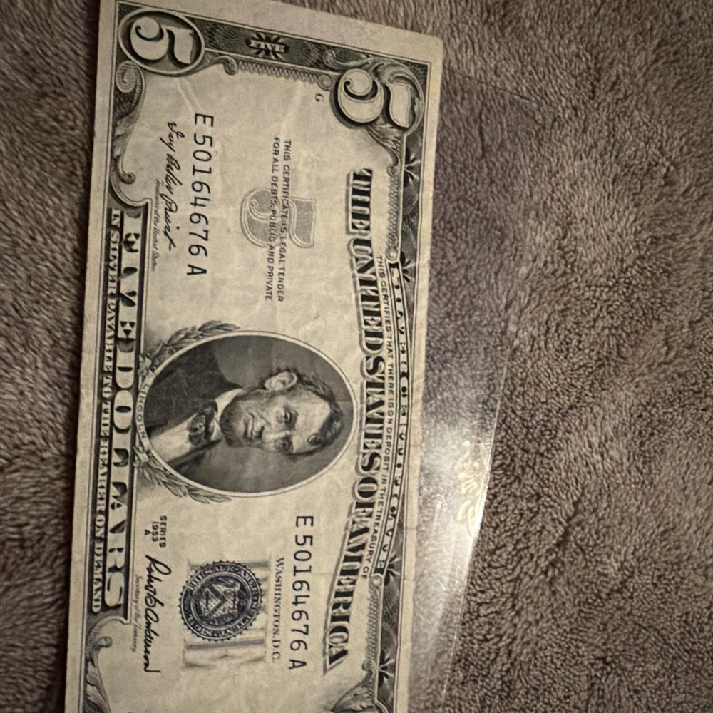 1953 A US FIVE DOLLAR SILVER CERTIFICATE