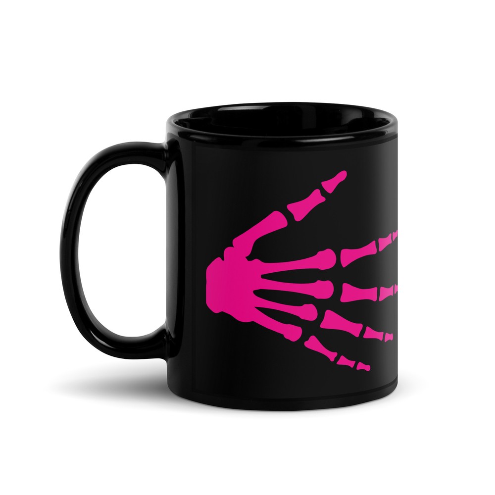 Skeleton Hands, Pink, Black Glossy Mug