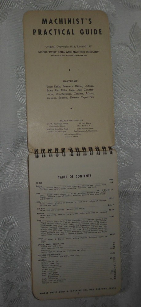 Vintage 1961 Morse Twill Drill & Machine Co Machinists Practical Guide