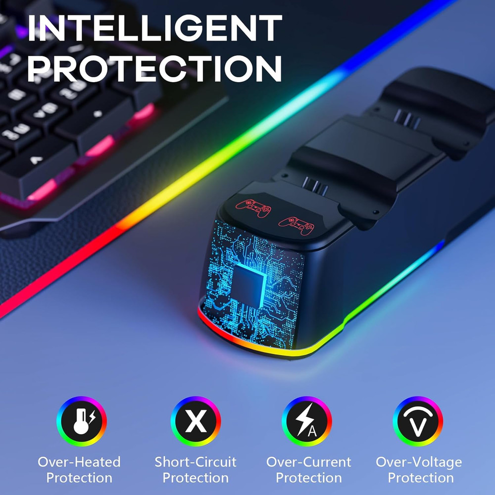 2 Pack Controller with Charger Dock for PS4 Wireless Game Controller, with LED C