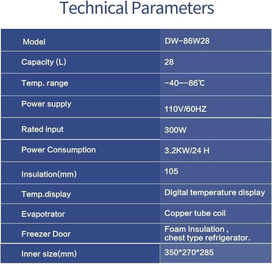 -86℃ 28L Ultra Low Temperature Freezer Samples Deep Cooling Refrigerator Fridge