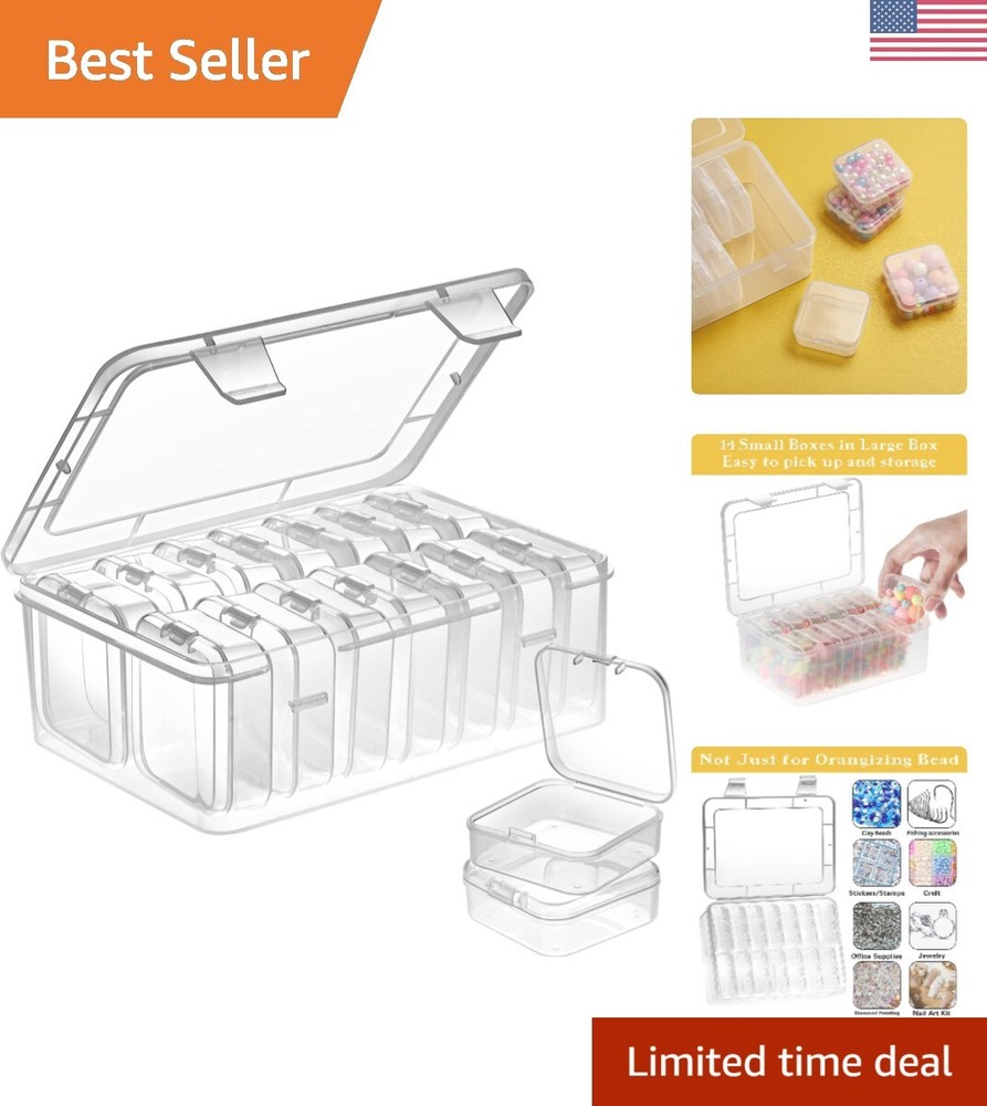 Clear Bead Storage Containers - 15 Pieces Plastic Storage Cases with Hinged Lid