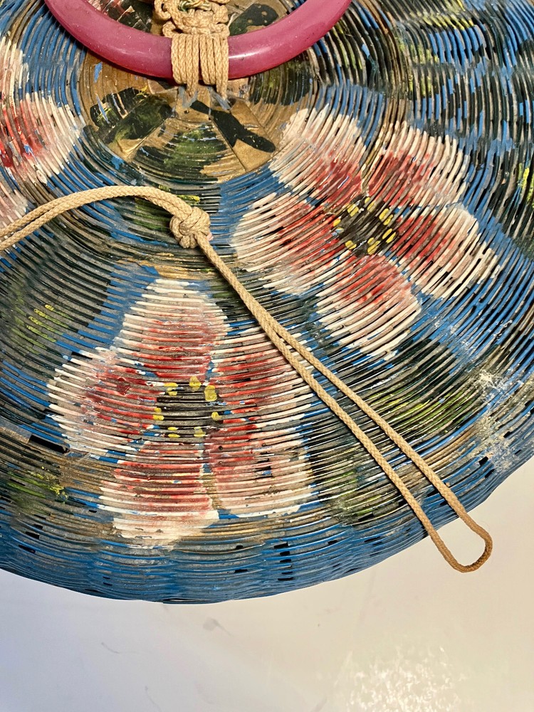 Hand Painted Vintage Round Sewing Basket