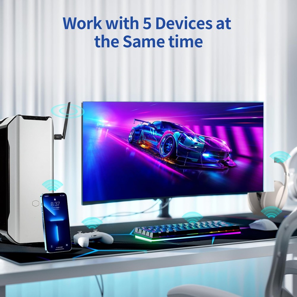 Hakimonoe Long Range USB Bluetooth 5.3 Adapter for PC, Wireless Mini, Black