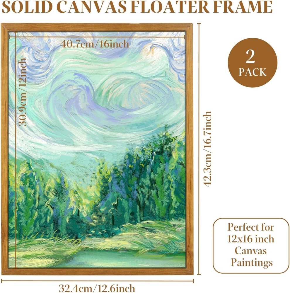 2 Pack Floater Frame for 12x16 Inch Canvas Painting, Solid Floating Frame for...