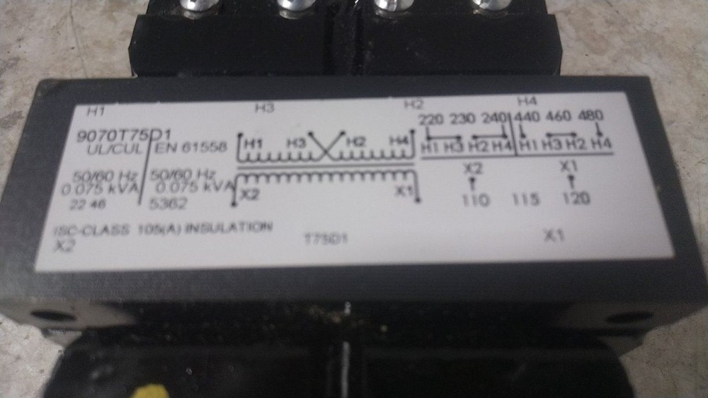 Square D 9070T75D14 208VAC Input 24VAC Output 75VA Control Transformer