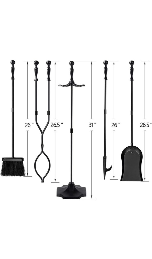 AMAGABELI 5 Pcs Fireplace Tools Set (Black)