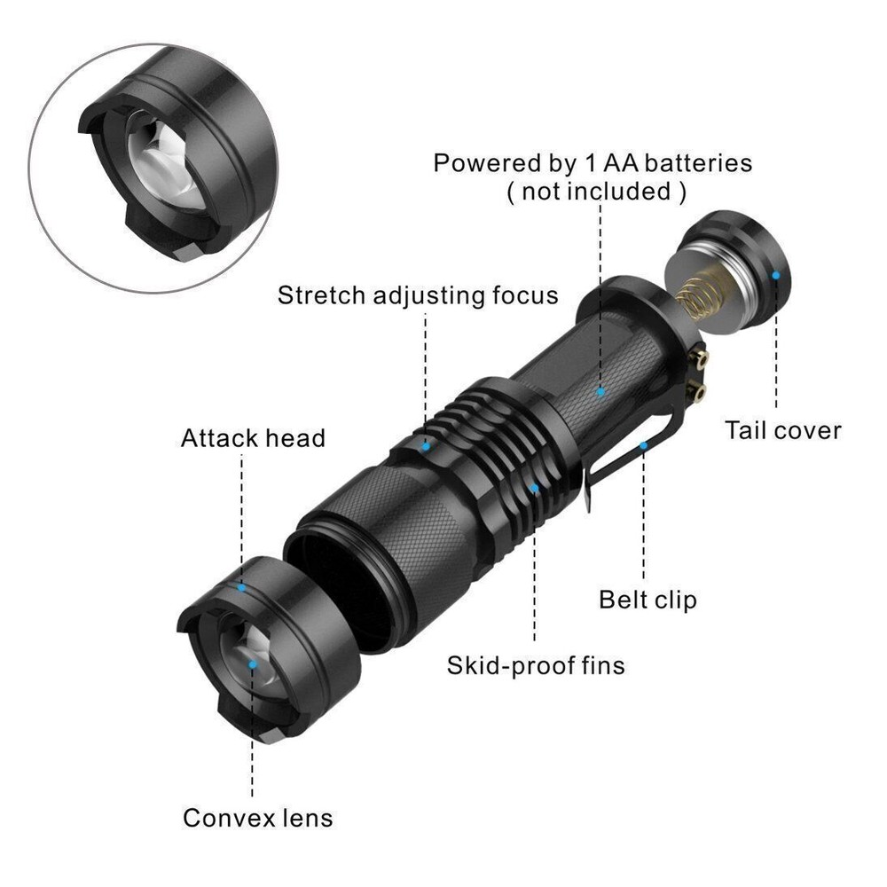 1x Flashlight LED Tactical Military Grade Torch Small Flashlight Bright Light