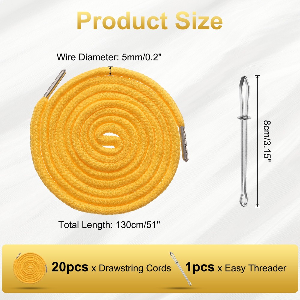 20pcs Drawstring Cords 51" Replacement Drawstring with Threader, Dark Yellow