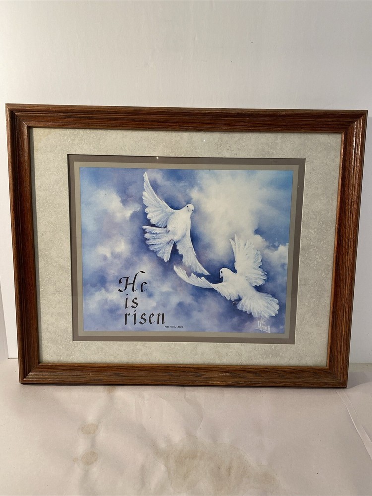 Vintage Doves Print "He Is Risen" Julia Cramer.  1990s