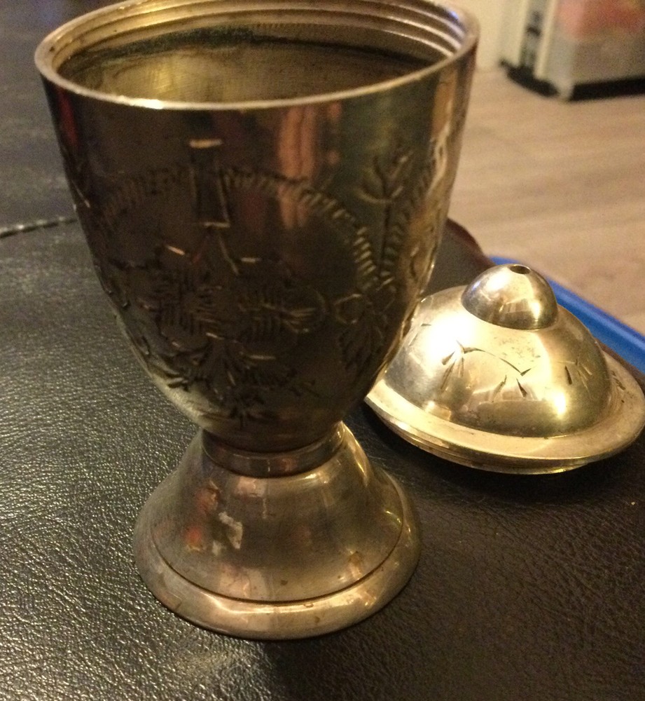 Silver Hand Etched 3”  Incense Burner With Screw On Lid