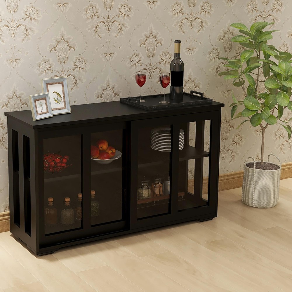 Modern Home Dining Room Buffet Sideboard Server Cabinet with Glass Doors Decor