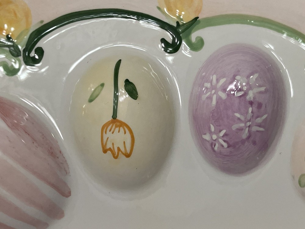 Easter Deviled Egg Floral Ceramic Plate Hand Painted Heavy High End Decor