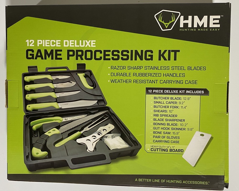 HME Game Processing Kit 12 Pc - w/ Case & Cut Board Deer Elk Hunting Bowhunter
