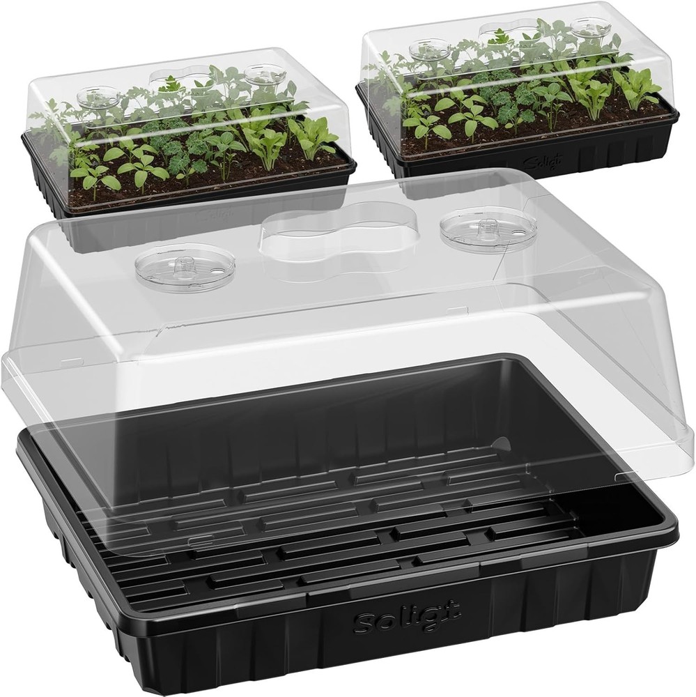 Strong Plastic Seed Starter Trays Set with 5" High Humidity Domes for Seedlings