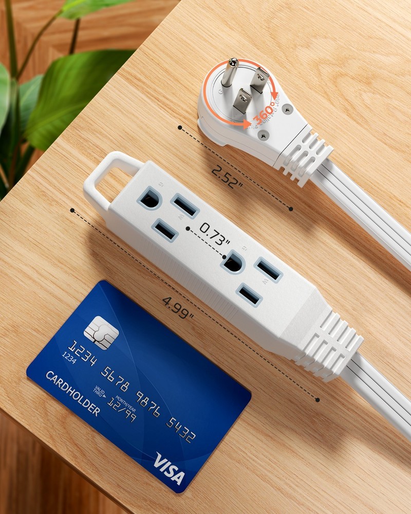 DEWENWILS Ultra Thin Extension Cord, Flat Plug, Space Saving, 15FT White