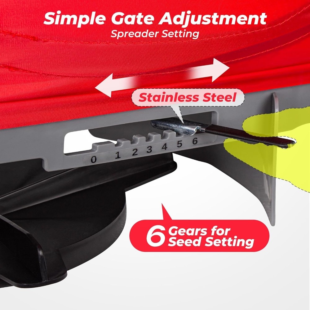Handheld Seed Spreader with 25lb Bag, Frame Support, Flow Control, Enclosed G...