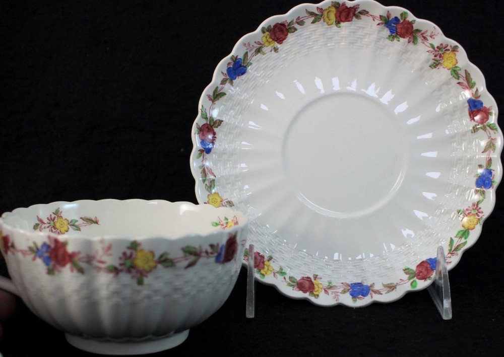 Spode WICKER ROSE Flat Cup & Saucer S721 GREAT CONDITION