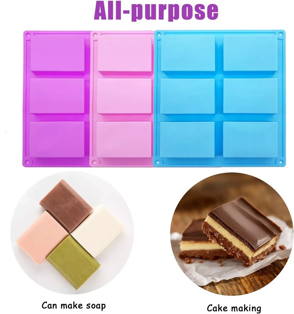 3 Pack Silicone Rectangle Soap Molds with 6 Cavities for Baking Soap Making