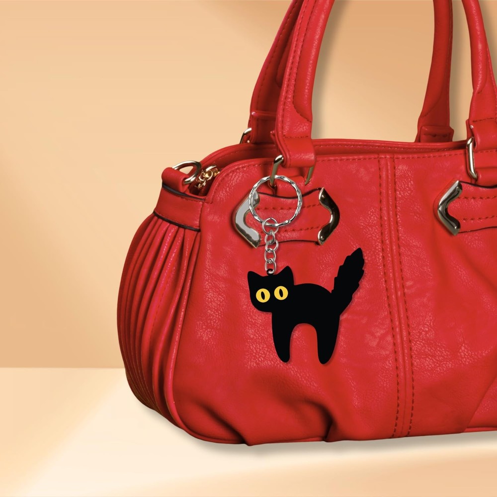 TRANGLE Black Cat Keychain (2 Pcs) – Acrylic Cute Key Ring, Small,