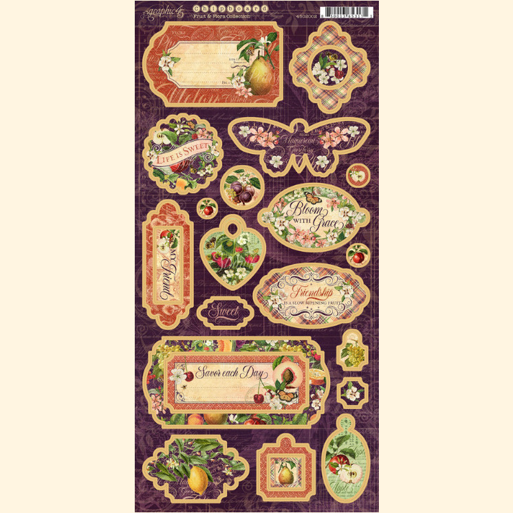 Graphic 45, Fruit and Flora, Chipboard, 19 Pieces