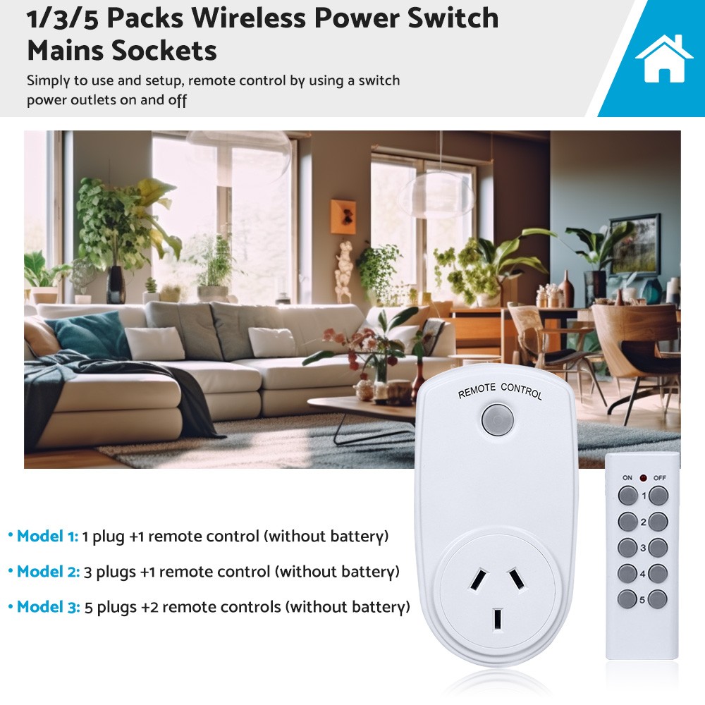 1/5 Pack Home Wireless Power Switch Mains Sockets & Remote Controllers AU Plug