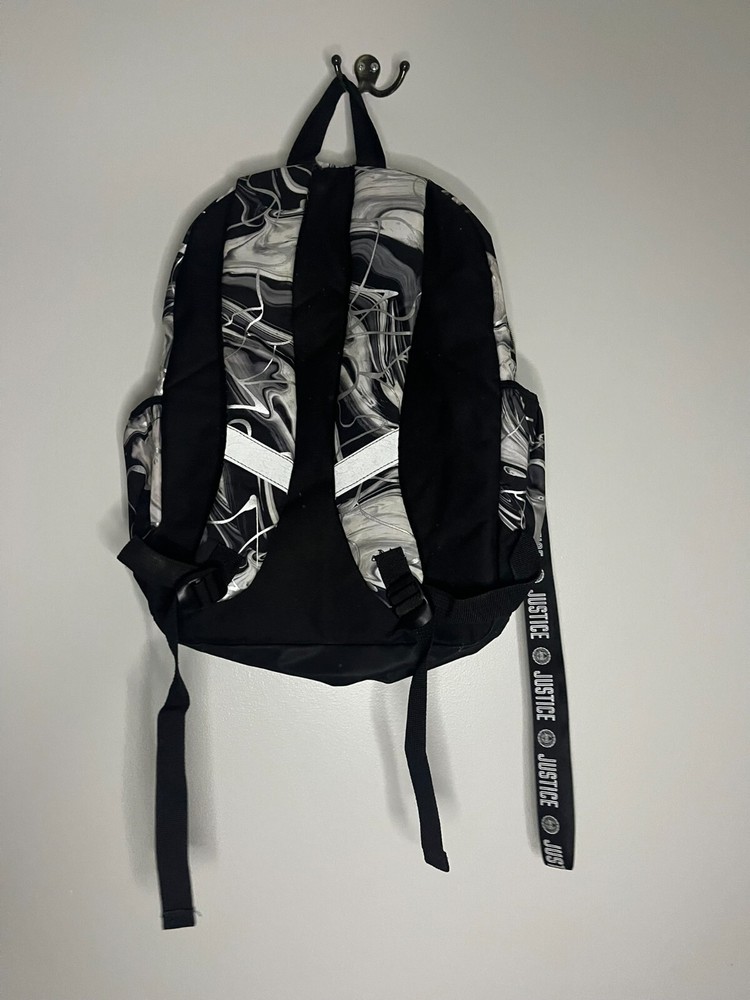 Justice Black Marble Pattern with Tech Pocket & Lanyard 17" Backpack Girls