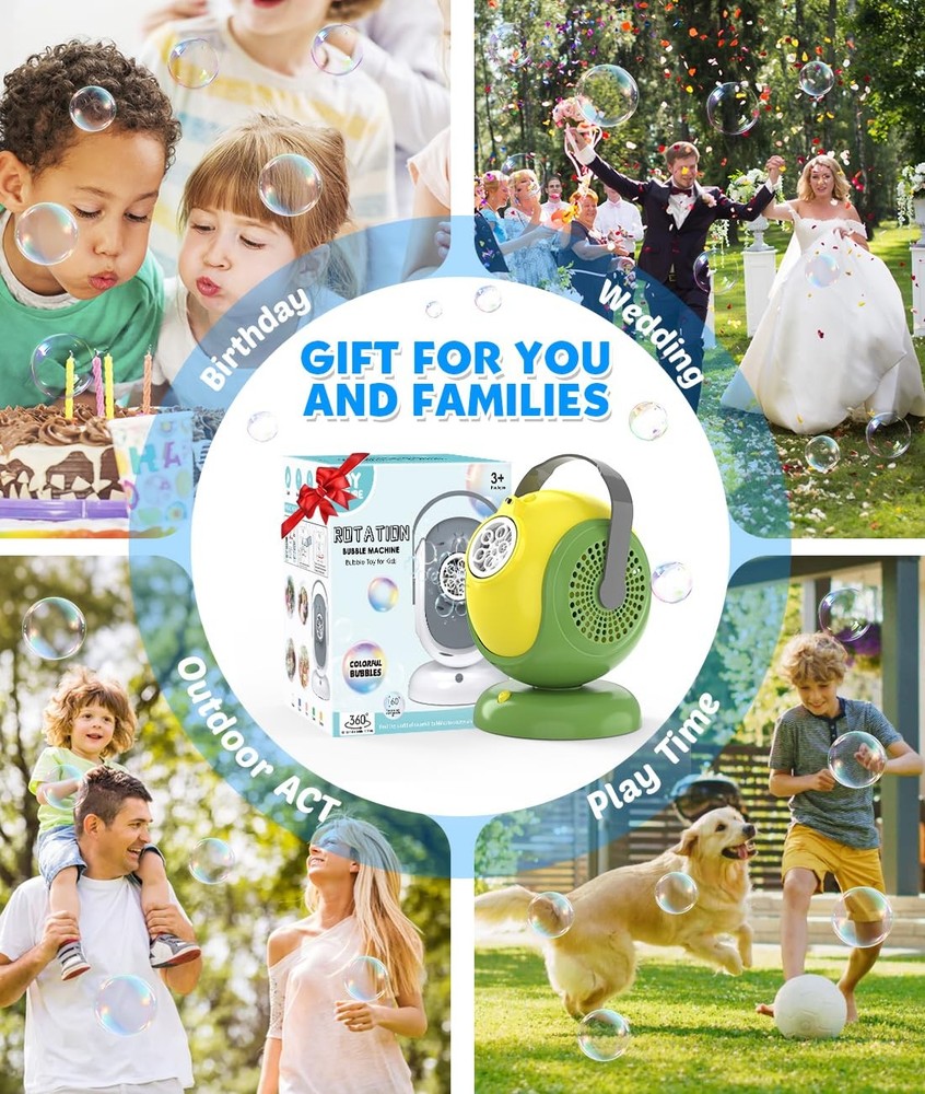 Bubble Machine, Automatic Bubbles Blower, 5.8 x 7.8 x 6 inches, Yellow+green