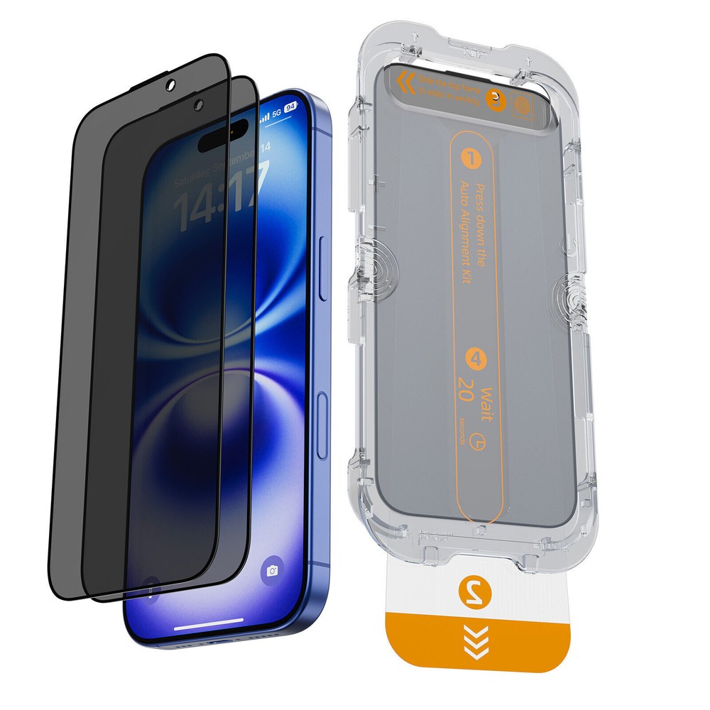 2x For iPhone 15 16 17 Pro Max Private Glass Screen Protector Auto-Alignment Kit