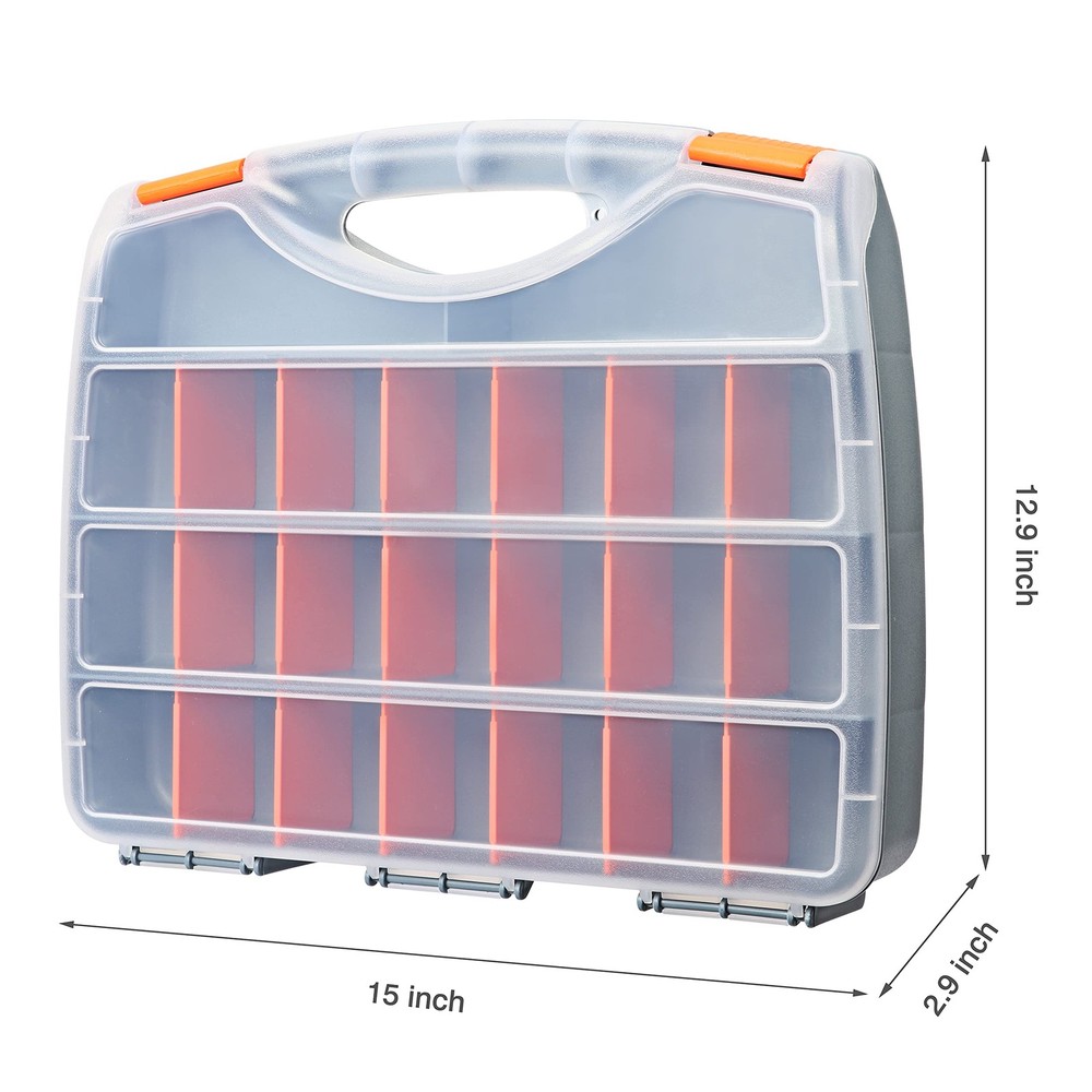 Hardware Storage Tools Organizer Container with Handle and Clear Lid, 21 Adju...