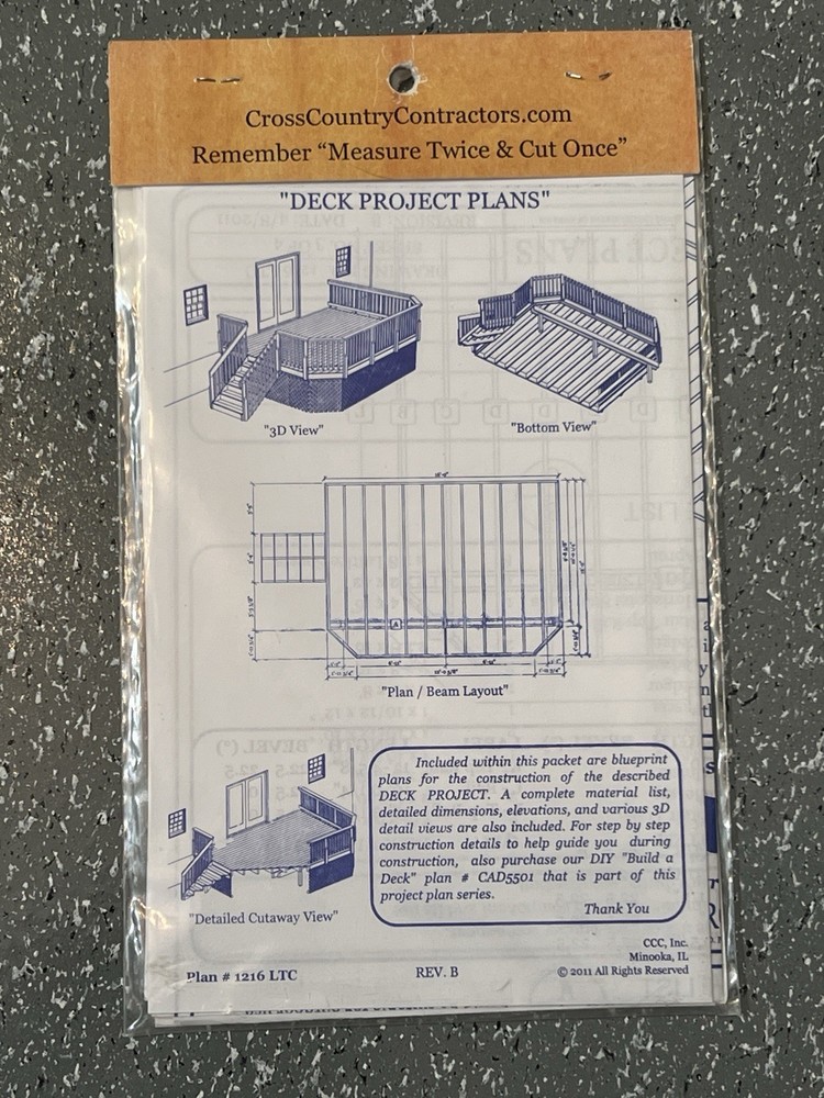 DIY YOURSELF DECK PLANS #1216LTC, #2020GBD, #1614LTC (3 Pack) Different Plans
